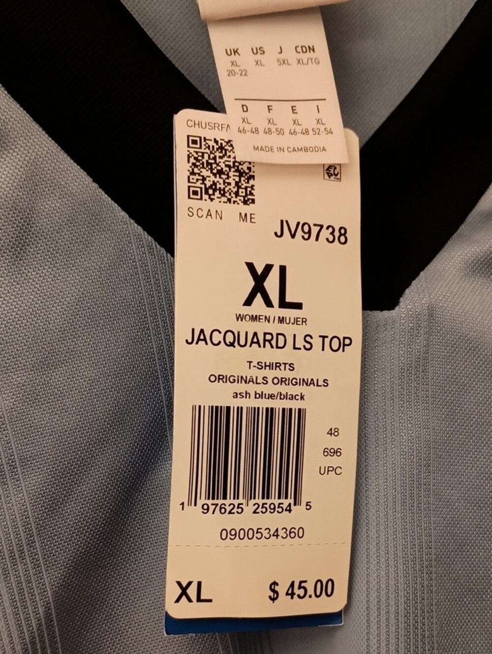 adidas Originals Light Blue Cropped V-Neck Long Sleeve Top with Black Trim - Picture 2 of 6